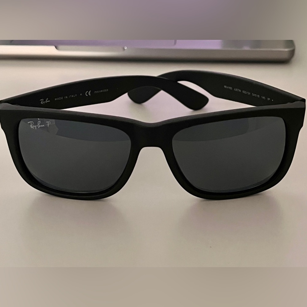 Unisex Ray-Ban Polarized Sunglasses | Matte Black Frame, Dark Blue Lenses - Picture 2 of 5